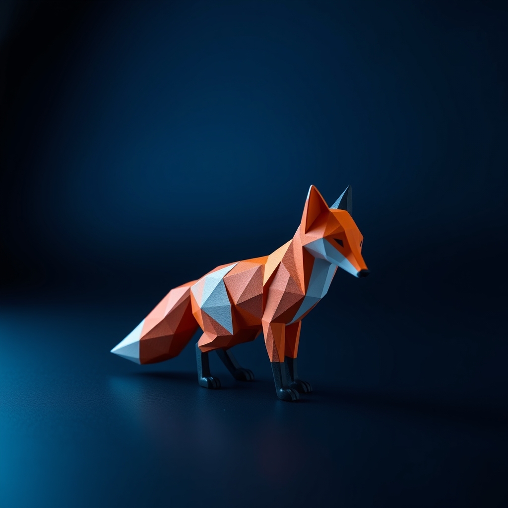 Custom 3D printed low-poly fox figurine